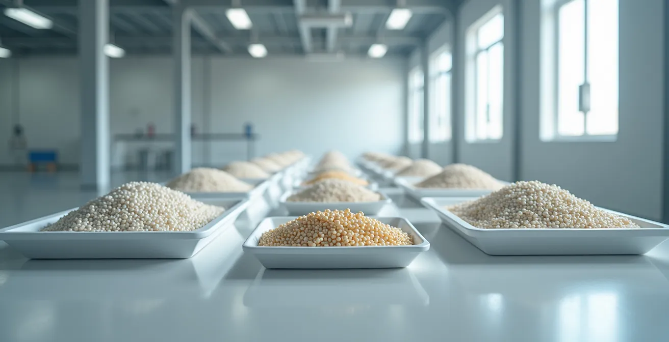 Vue d'ensemble minimaliste d'un espace de stockage professionnel de perles